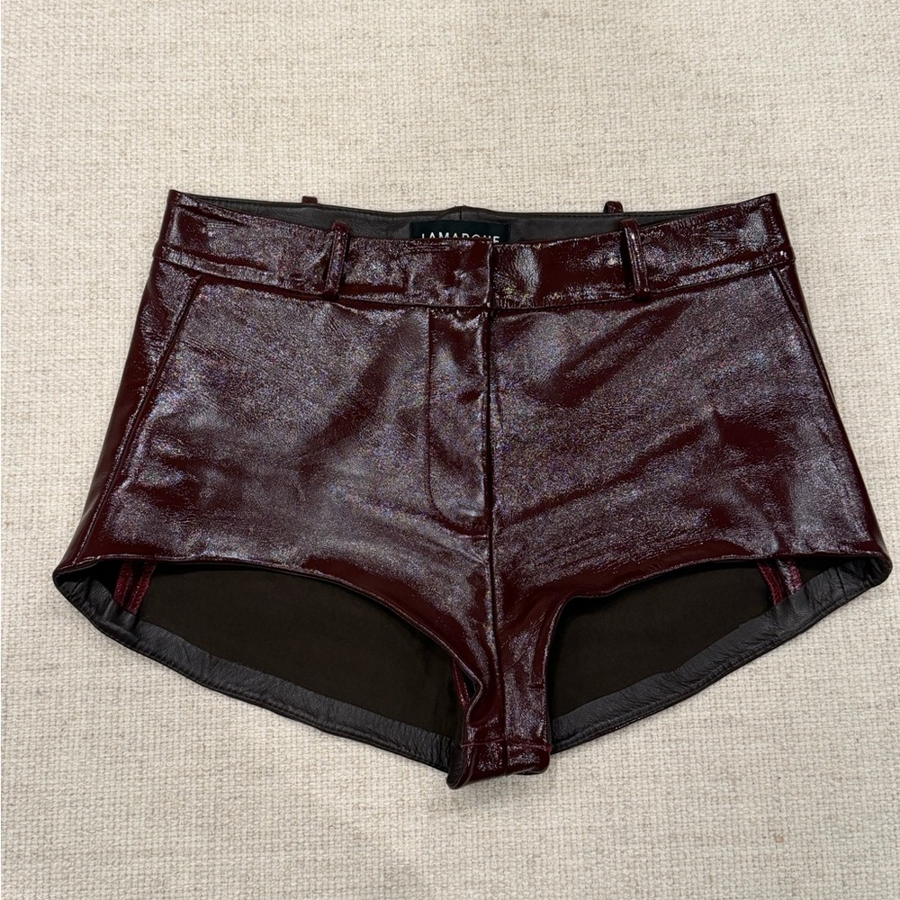 LAMARQUE x Revolve Annaise Hot Short In Patent Burgundy - Picture 4 of 8